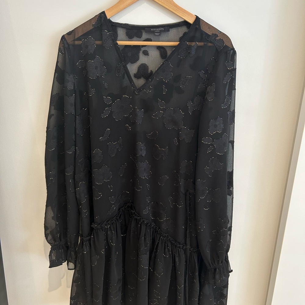 All Saints Black Floral Long Sleeve Dress - Picture 1 of 4